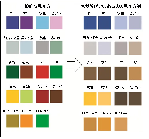 色覚障がいのある方の見え方の例